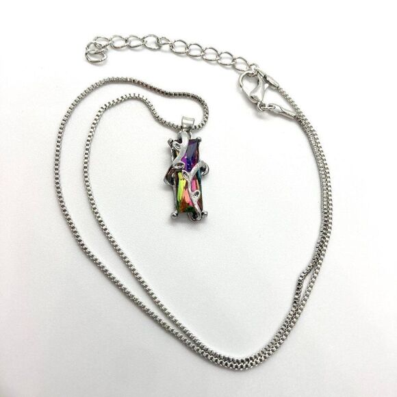 RAINBOW Topaz Silver Vine Pendant Necklace - Picture 3 of 7